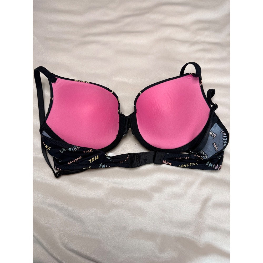 Victoria's Secret PINK Wear Everywhere Push-Up Bra Black Pastel Logo Print 36B - Picture 7 of 7